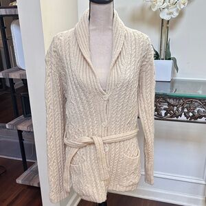 Ralph Lauren Cream Wool Cable Knit Cardigan size XL